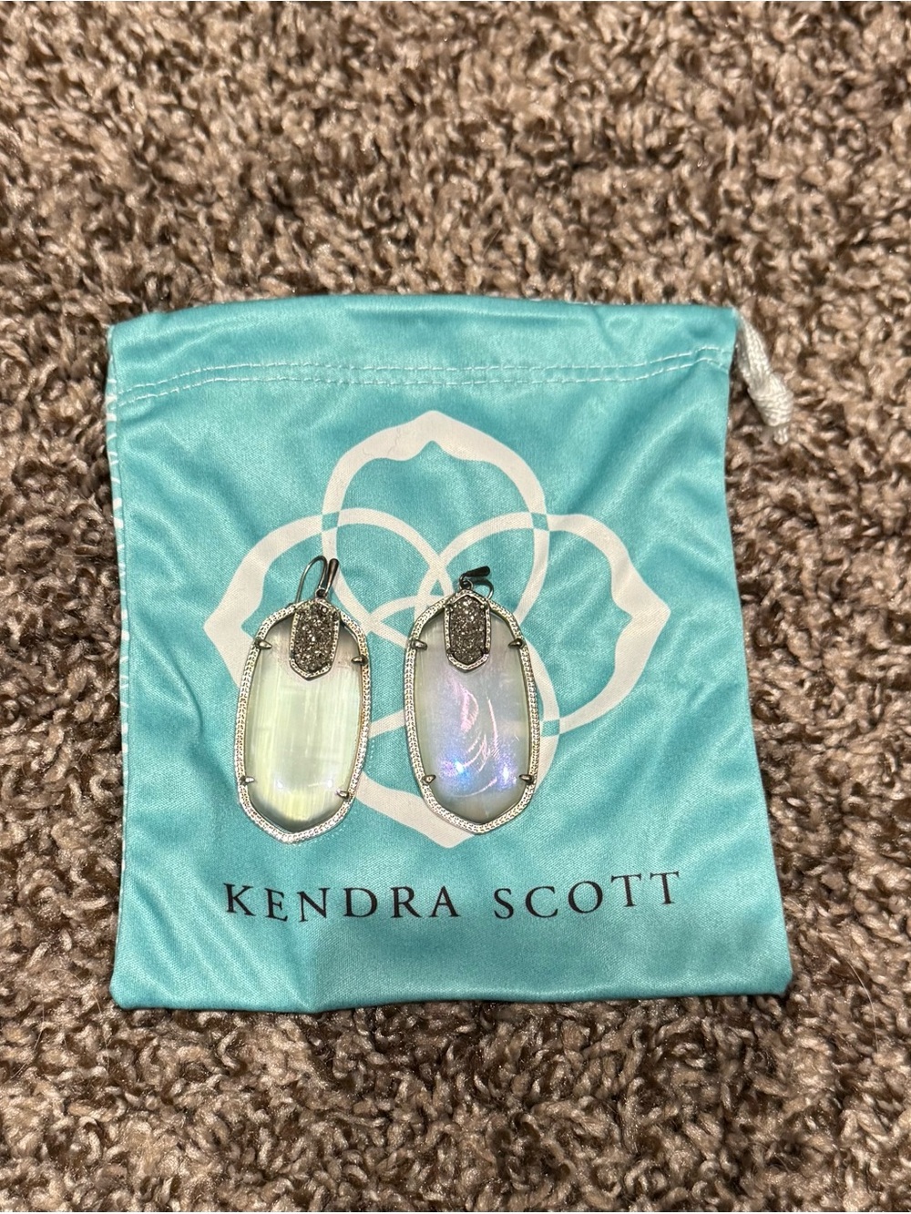 Kendra Scott Slate Catseye Danielle Drop Earrings with Gunmetal Drusy and Silver